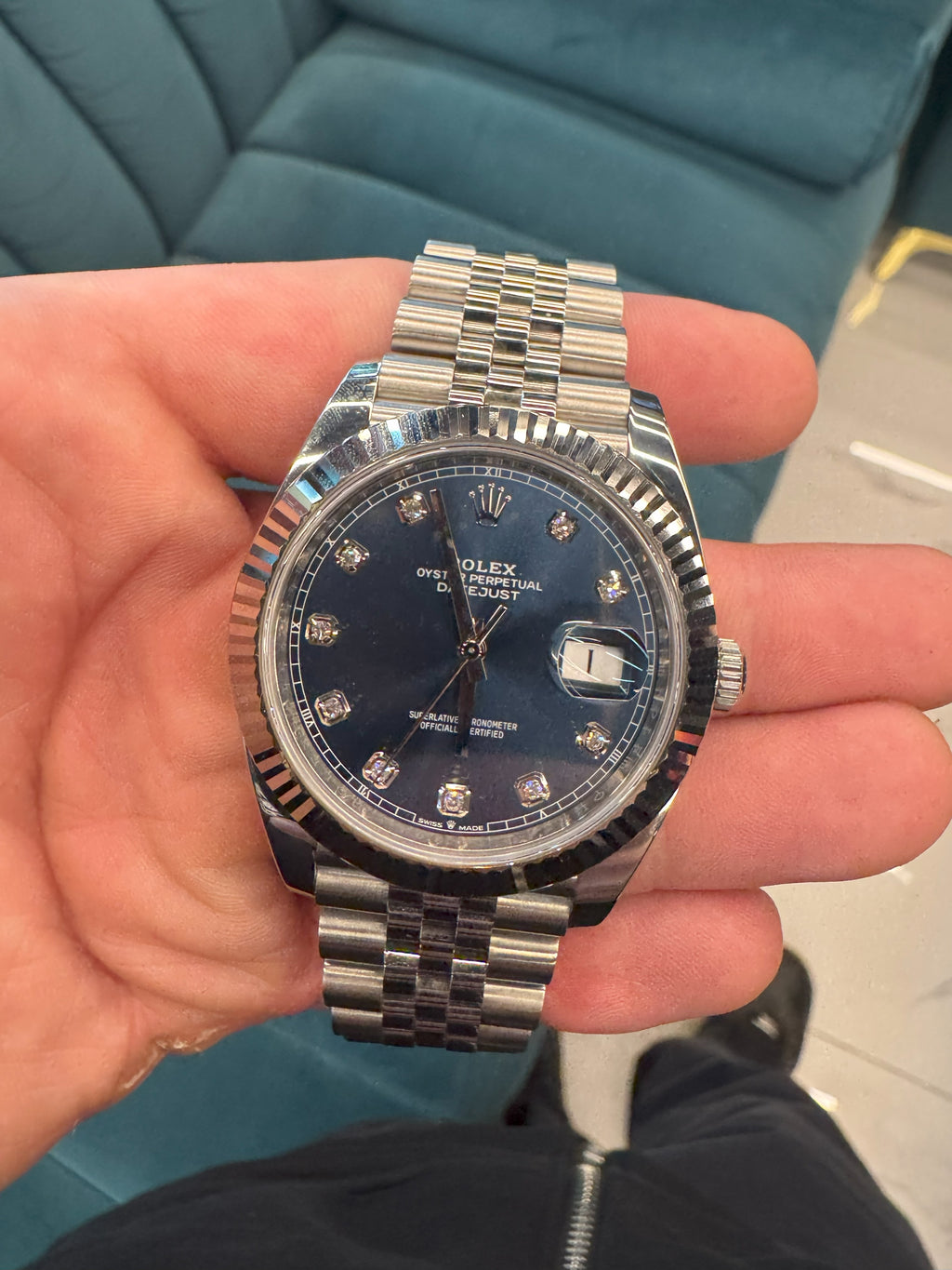 Rolex Datejust 41mm Steel Blue Diamond Dial 126334 Jubilee Bracelet