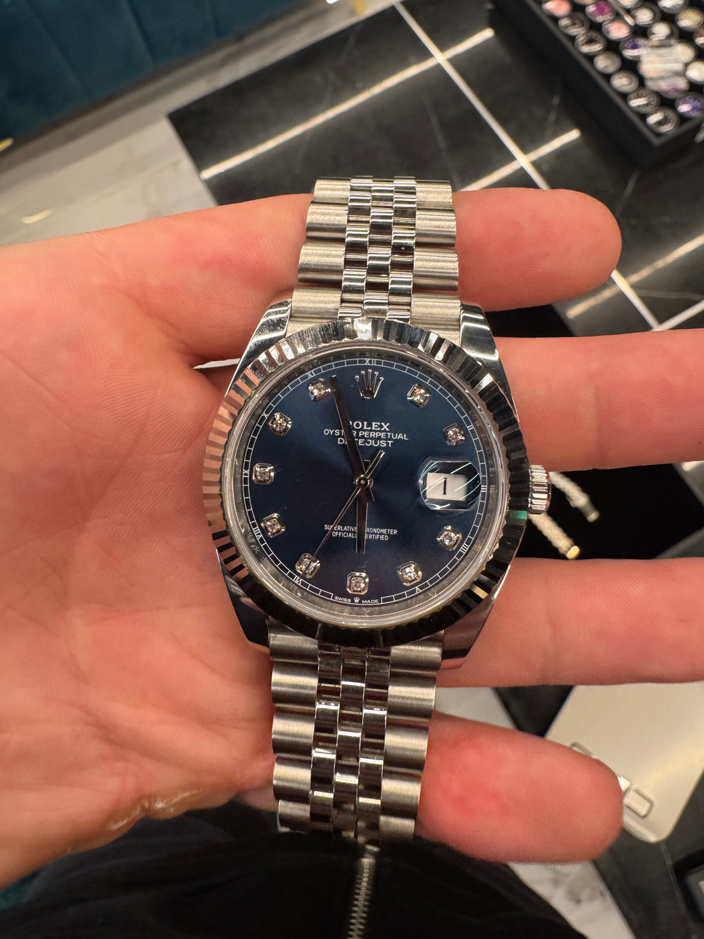 Rolex Datejust 41mm Steel Blue Diamond Dial 126334 Jubilee Bracelet