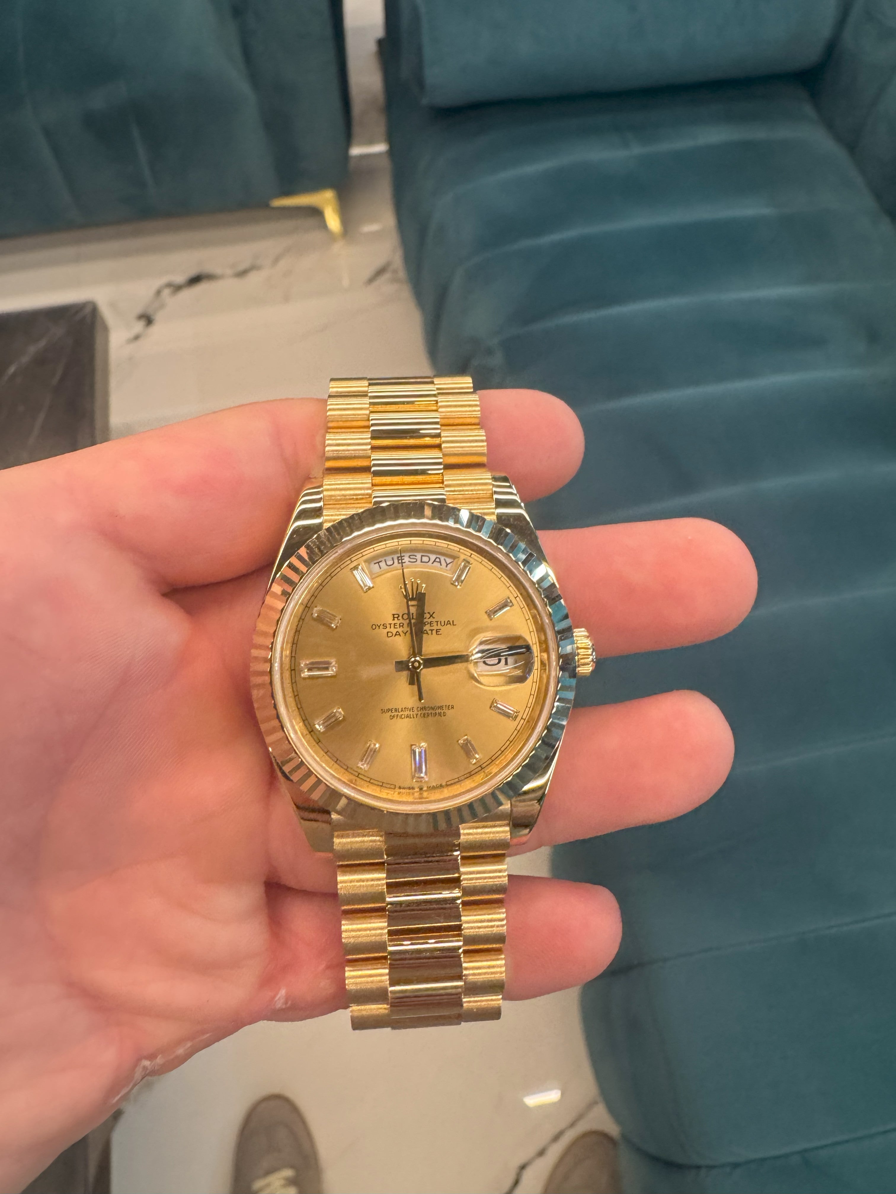 Rolex Day-Date 40mm 18k Gold Champagne Baguette Dial 228238