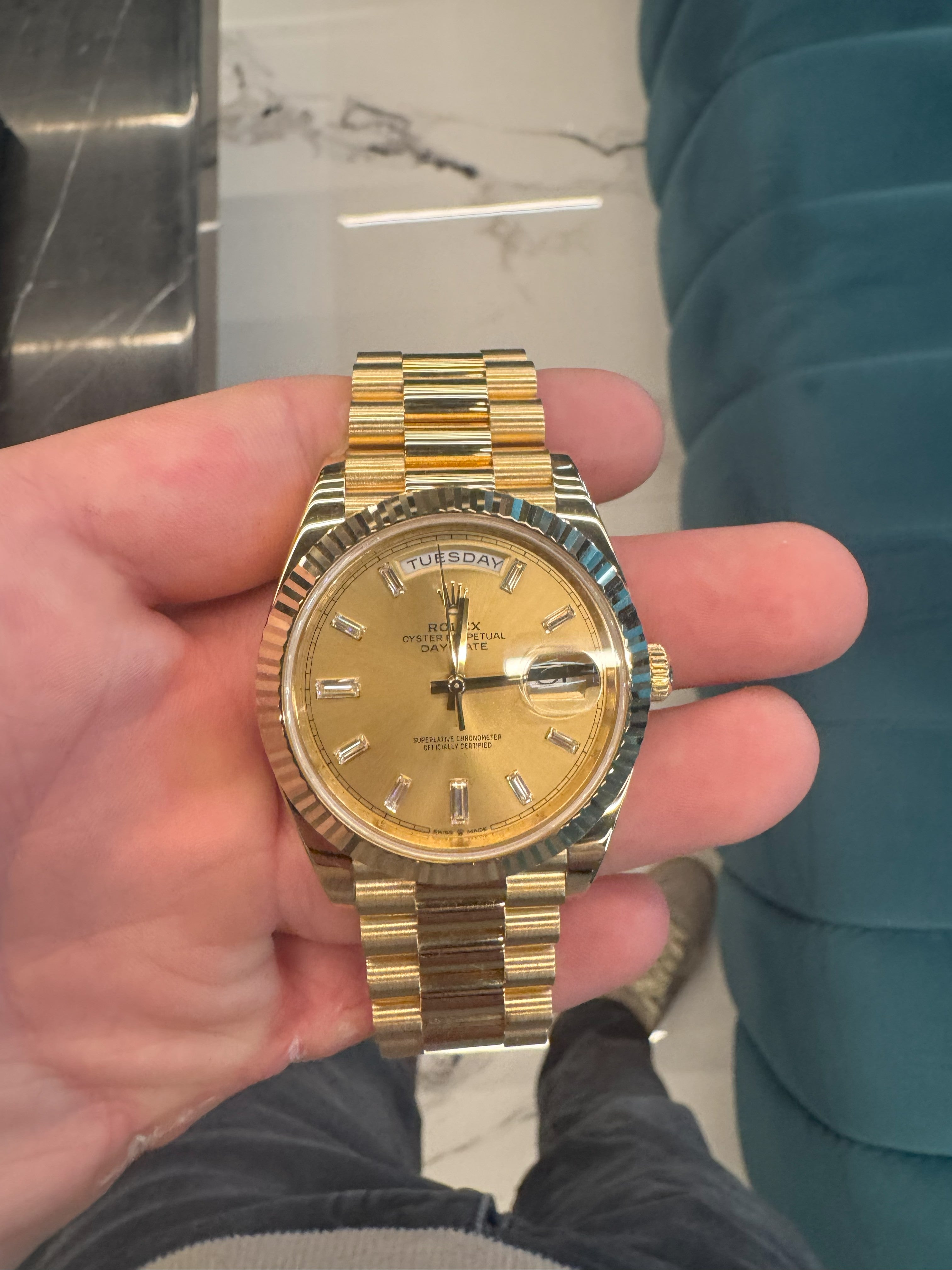 Rolex Day-Date 40mm 18k Gold Champagne Baguette Dial 228238