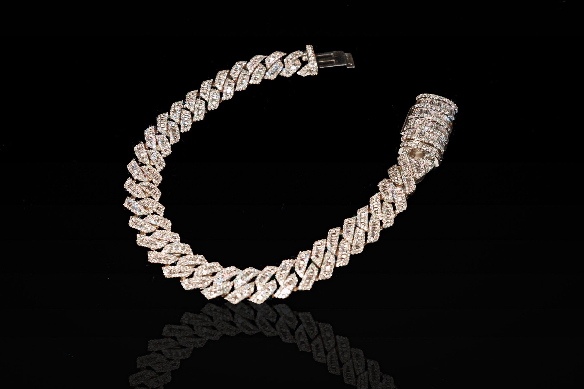 10K Solid White Gold Diamond Bracelet